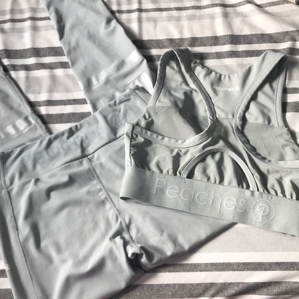 Peaches sports bra and leggings workout set